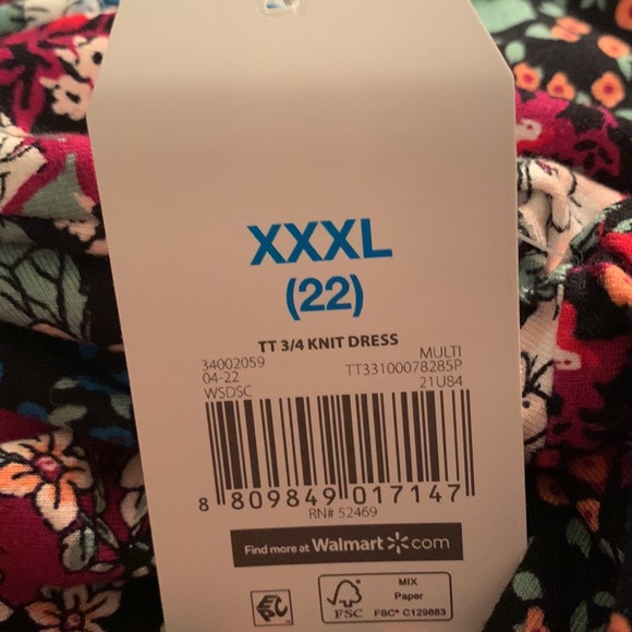 NWT Time and Tru beautiful multi color dress with pockets XXL(20) or XXXL(22) - Picture 10 of 14